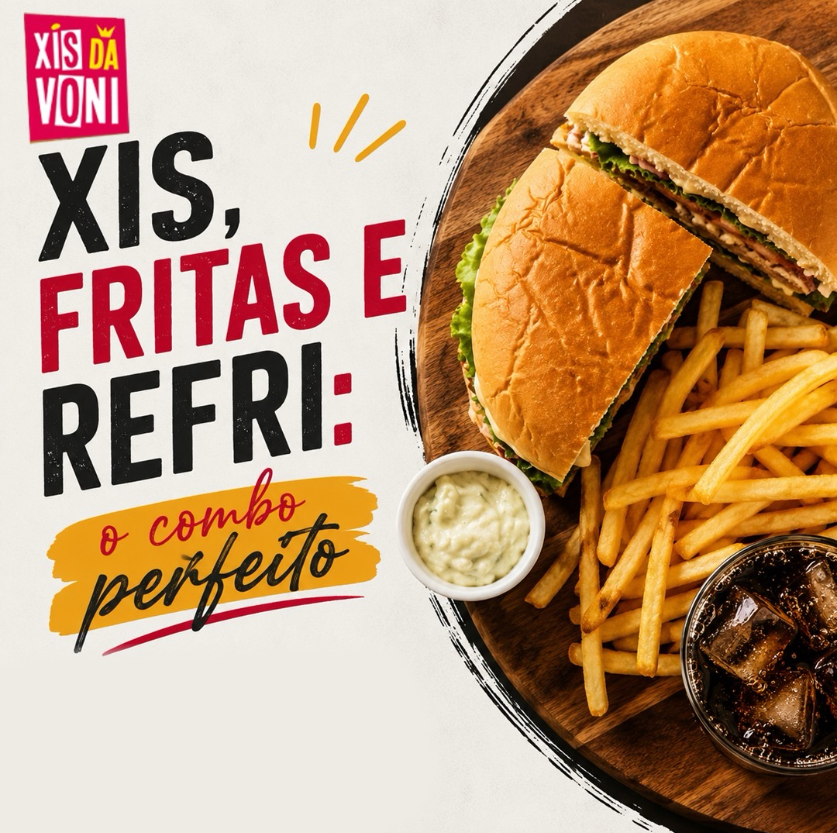 Combo com xis, fritas, refrigerante e maionese verde